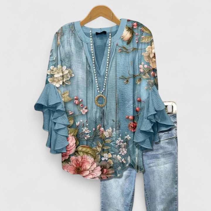 Saryphiah | Women's Floral Print Ruffled Sleeve Comfortable Blouse