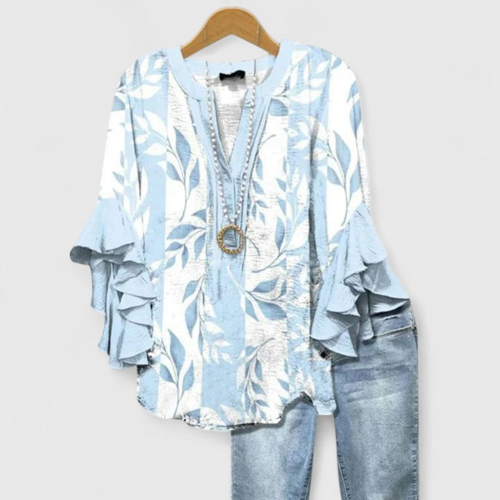 Saryphiah | Women's Floral Print Ruffled Sleeve Comfortable Blouse
