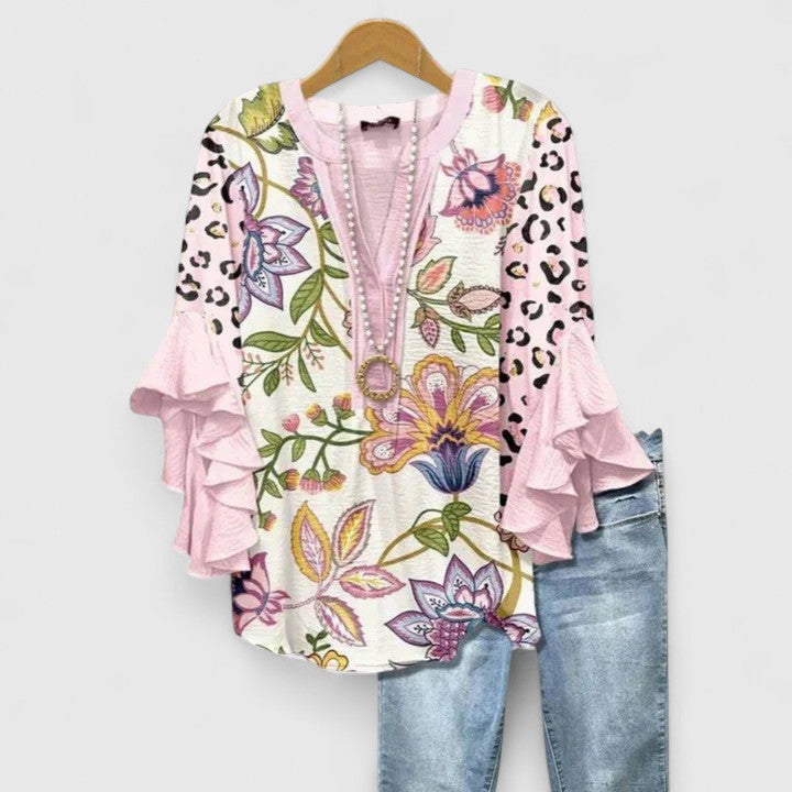 Saryphiah | Women's Floral Print Ruffled Sleeve Comfortable Blouse