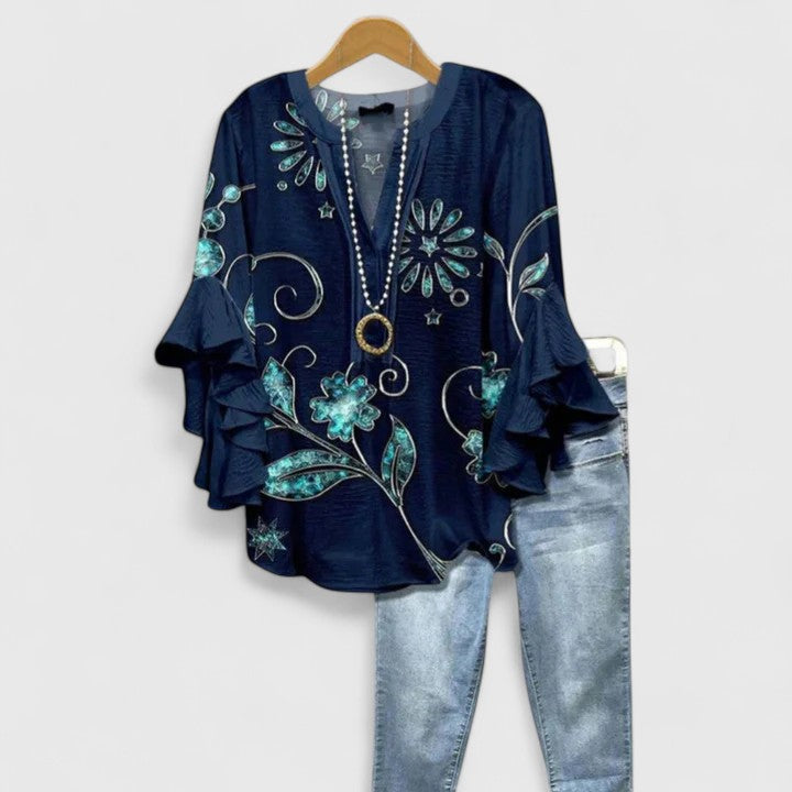 Saryphiah | Women's Floral Print Ruffled Sleeve Comfortable Blouse