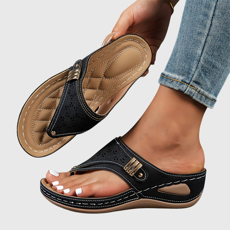 Saskia | Women's Striped Open Toe Flip Flop Sandals