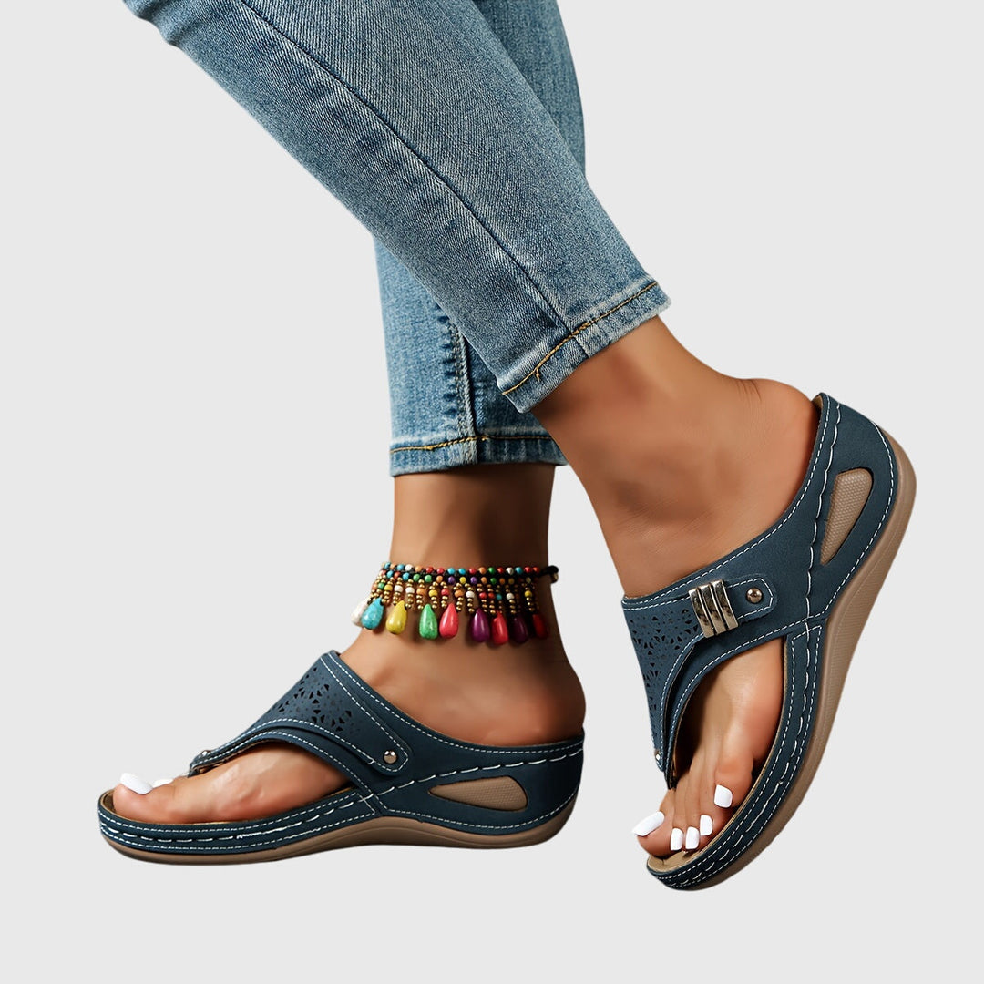 Saskia | Women's Striped Open Toe Flip Flop Sandals