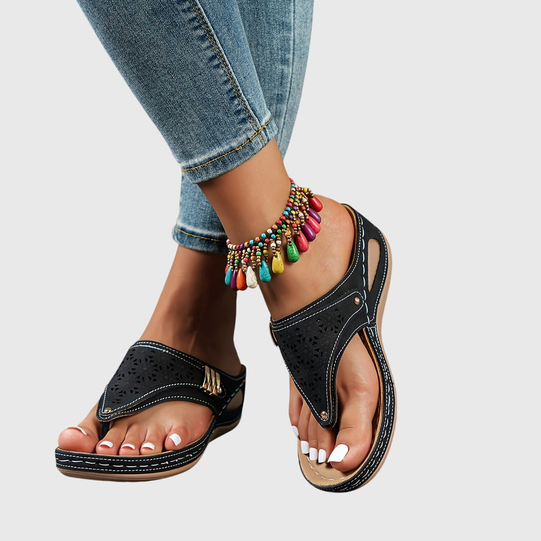 Saskia | Women's Striped Open Toe Flip Flop Sandals