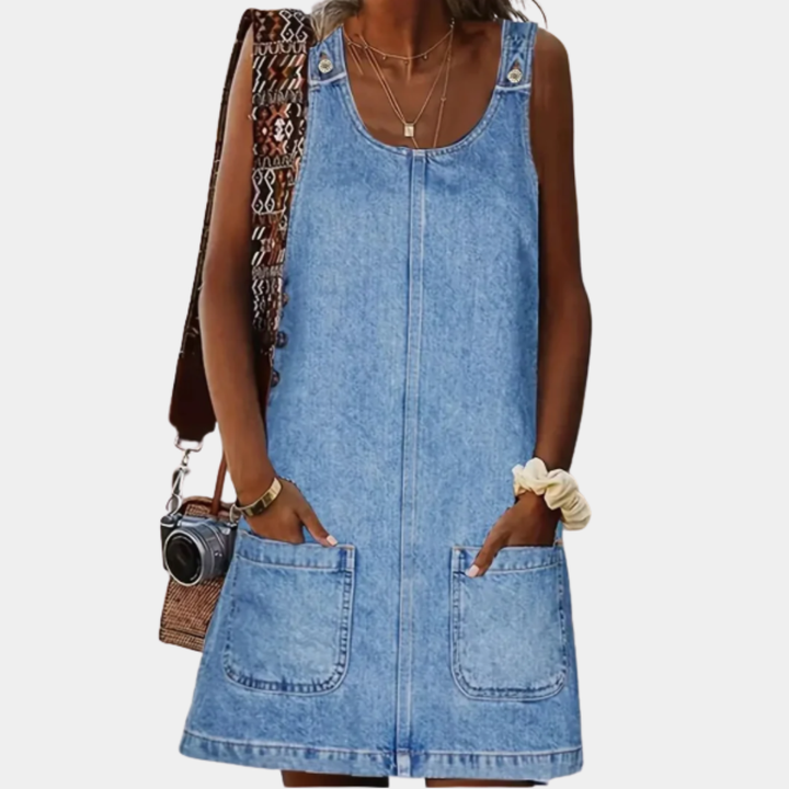 Saylor | Women's Relaxed Sleeveless Denim-Look Midi Dress