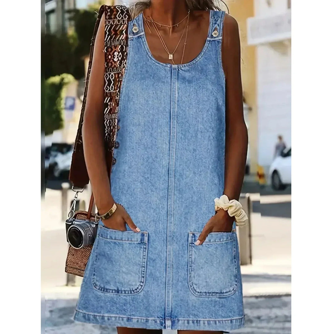 Saylor | Women's Relaxed Sleeveless Denim-Look Midi Dress