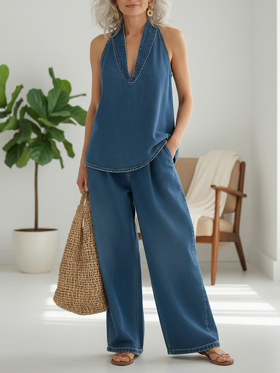 Saylor | Women's Vintage-Washed Denim-Look Two-Piece Set