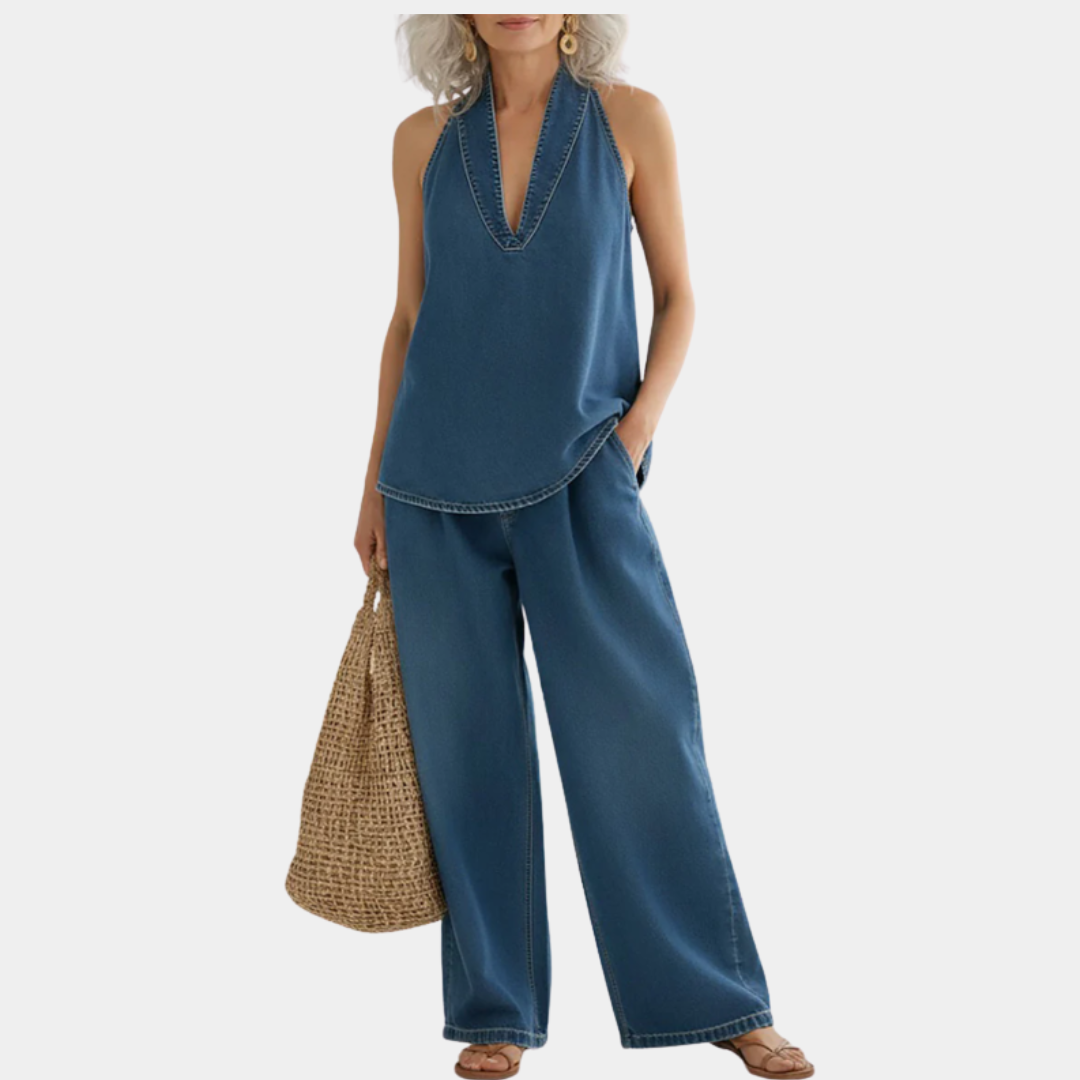 Saylor | Women's Vintage-Washed Denim-Look Two-Piece Set