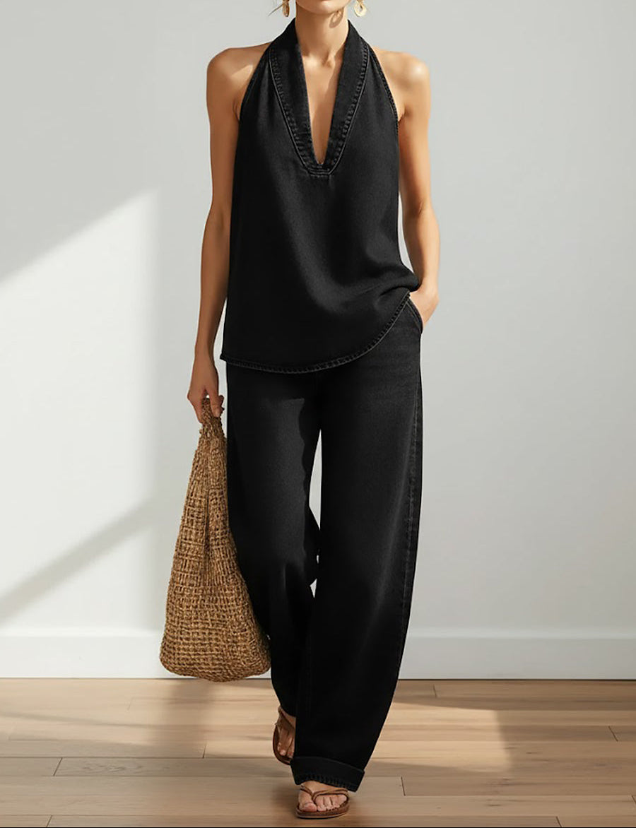 Saylor | Women's Vintage-Washed Denim-Look Two-Piece Set