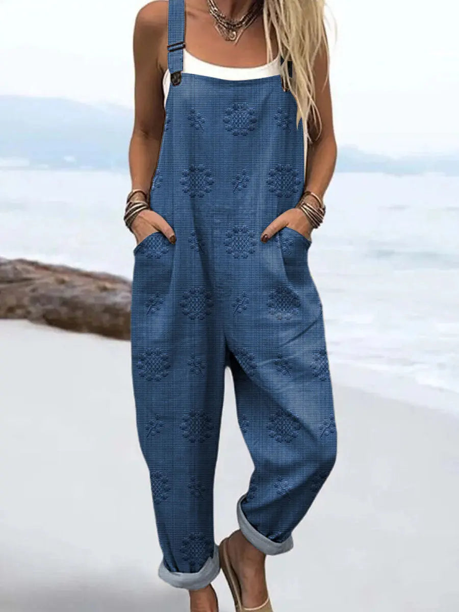 Selene | Women's Relaxed Woven Pattern Wide-Leg Jumpsuit