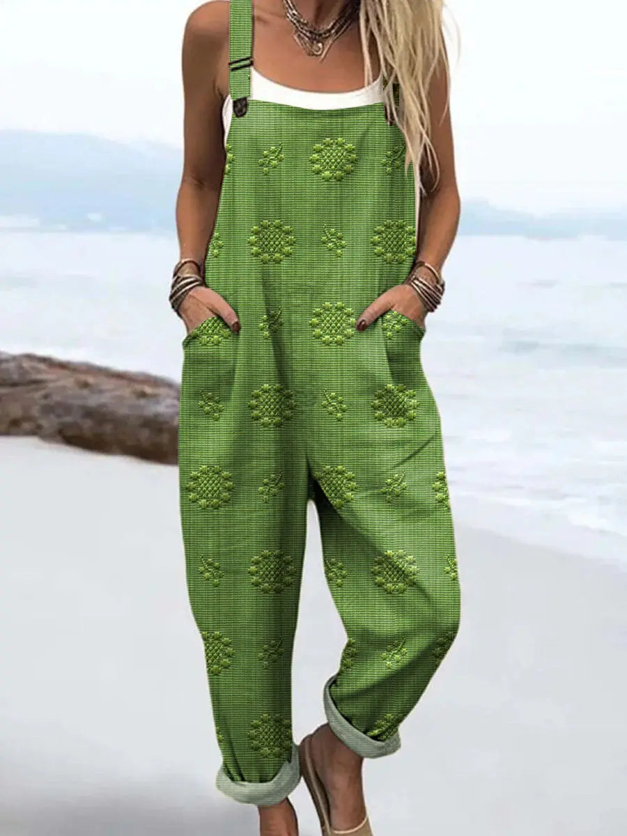 Selene | Women's Relaxed Woven Pattern Wide-Leg Jumpsuit