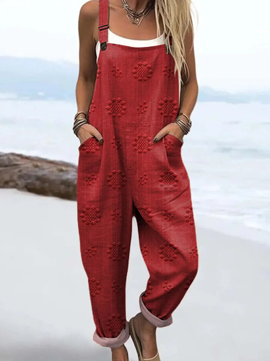 Selene | Women's Relaxed Woven Pattern Wide-Leg Jumpsuit