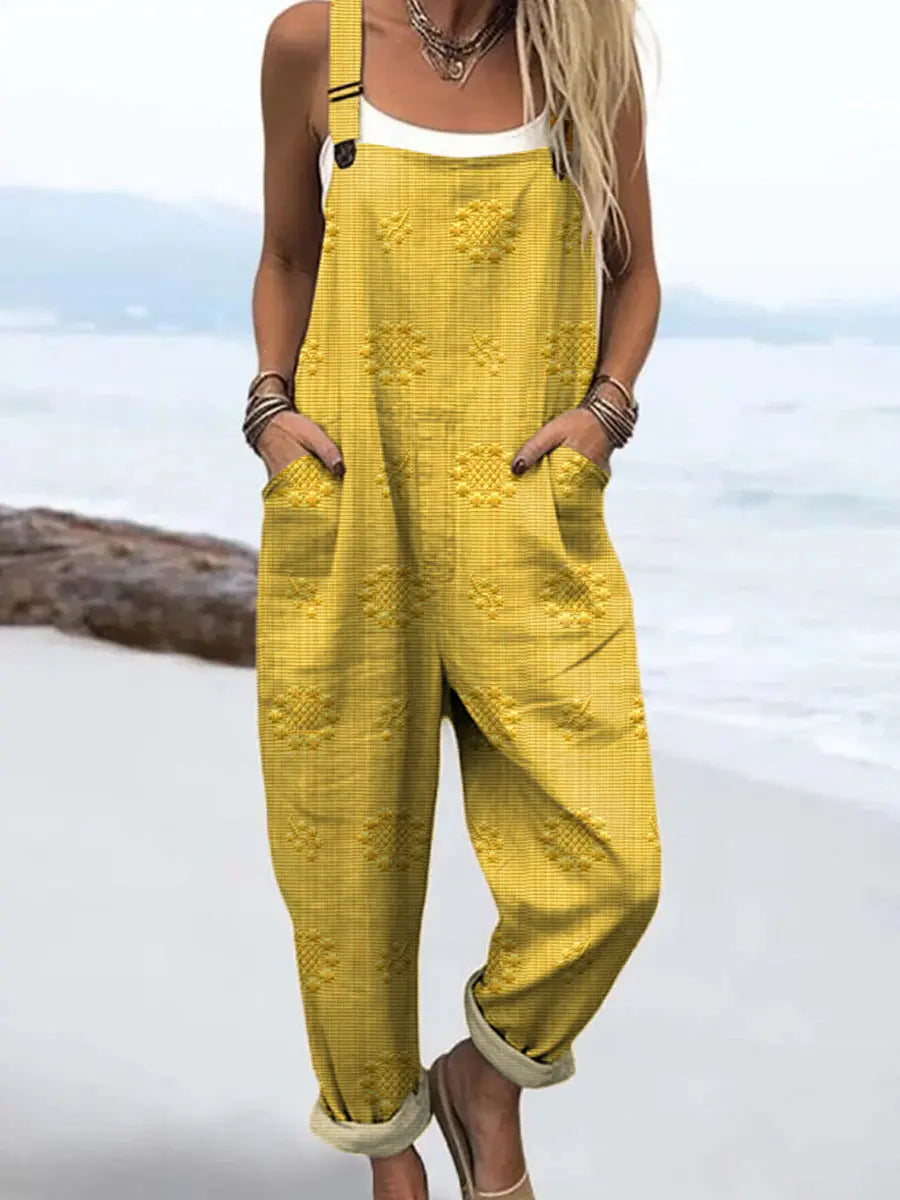 Selene | Women's Relaxed Woven Pattern Wide-Leg Jumpsuit