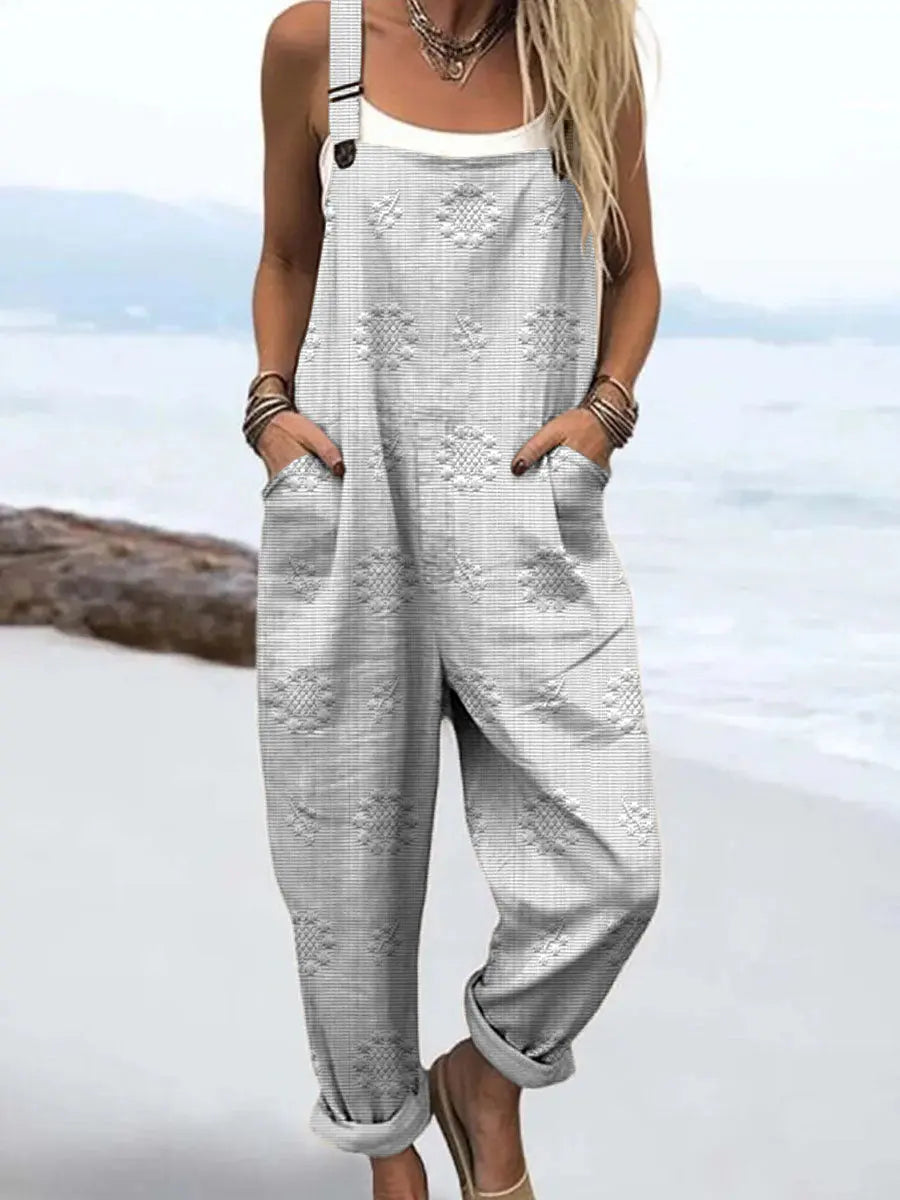 Selene | Women's Relaxed Woven Pattern Wide-Leg Jumpsuit
