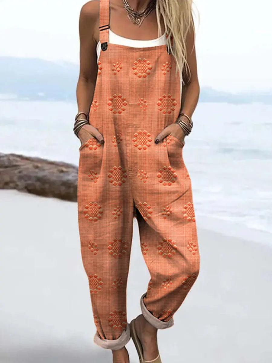 Selene | Women's Relaxed Woven Pattern Wide-Leg Jumpsuit