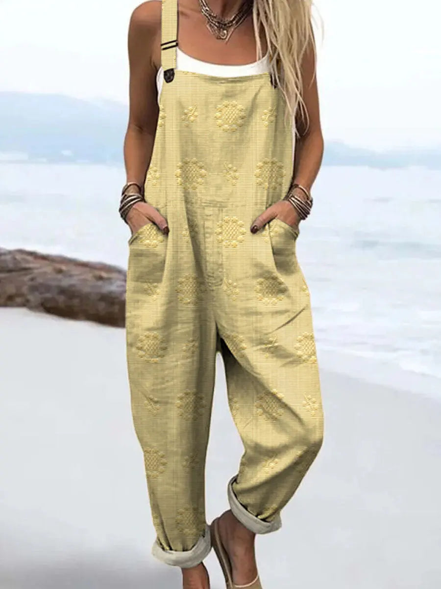 Selene | Women's Relaxed Woven Pattern Wide-Leg Jumpsuit