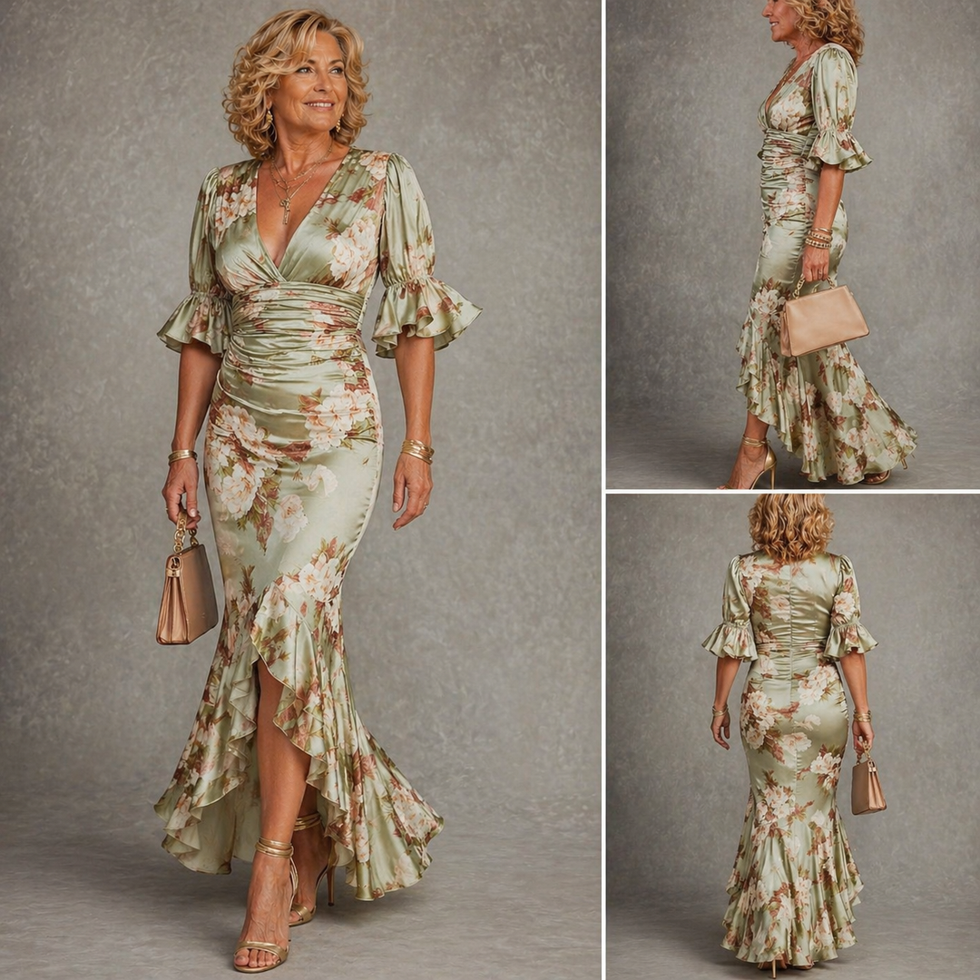 Seraphina | Women's Floral Deep V-Neck Ruffle Hem Maxi Dress