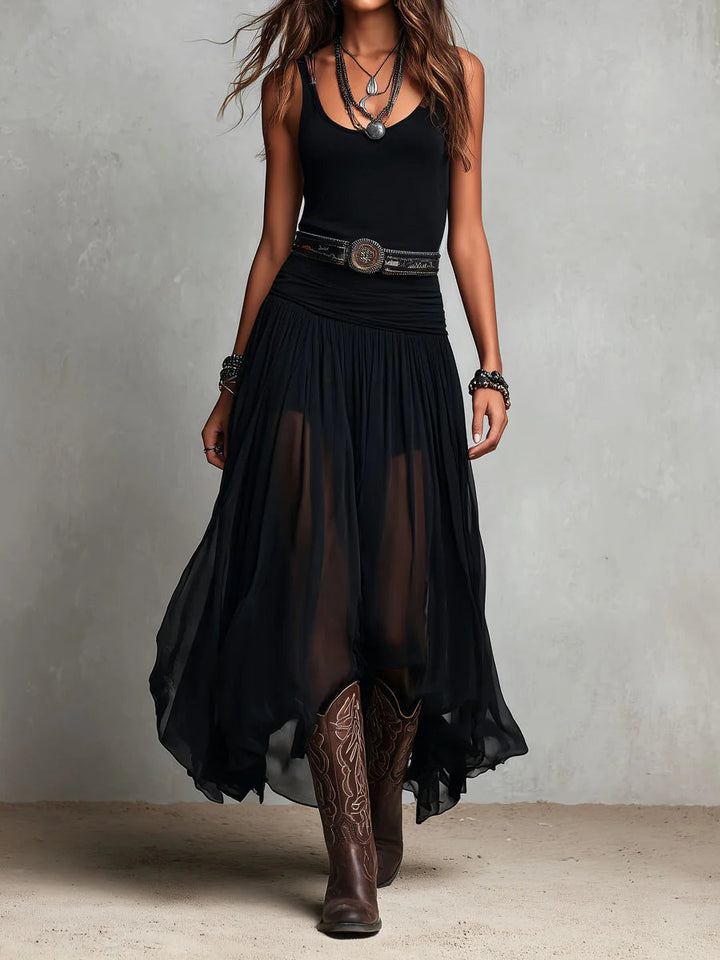 Sienna | Women's Sleeveless Tank Top Tulle Maxi Skirt Set