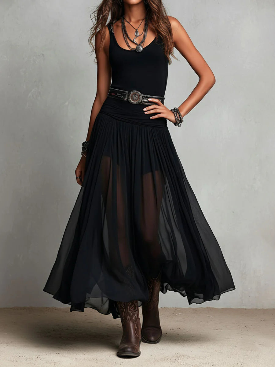 Sienna | Women's Sleeveless Tank Top Tulle Maxi Skirt Set