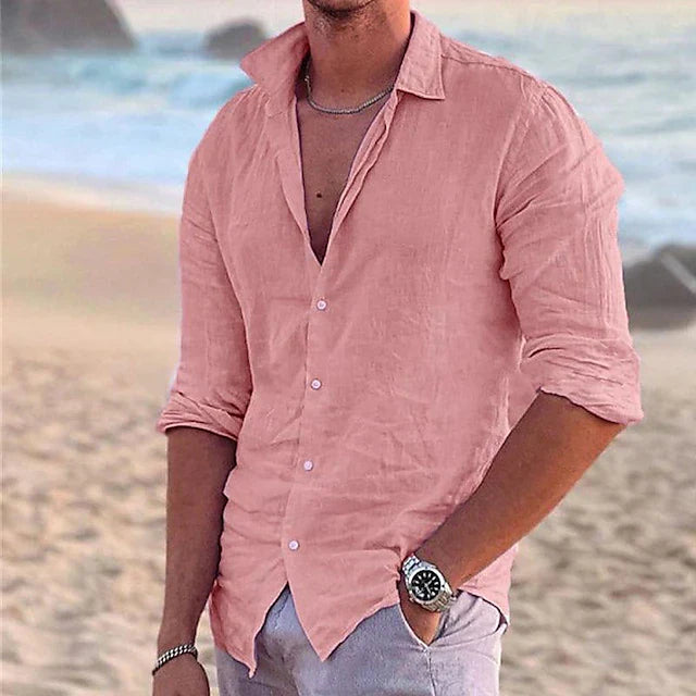 Men's Linen Shirt with Cotton-Linen Blend for Summer