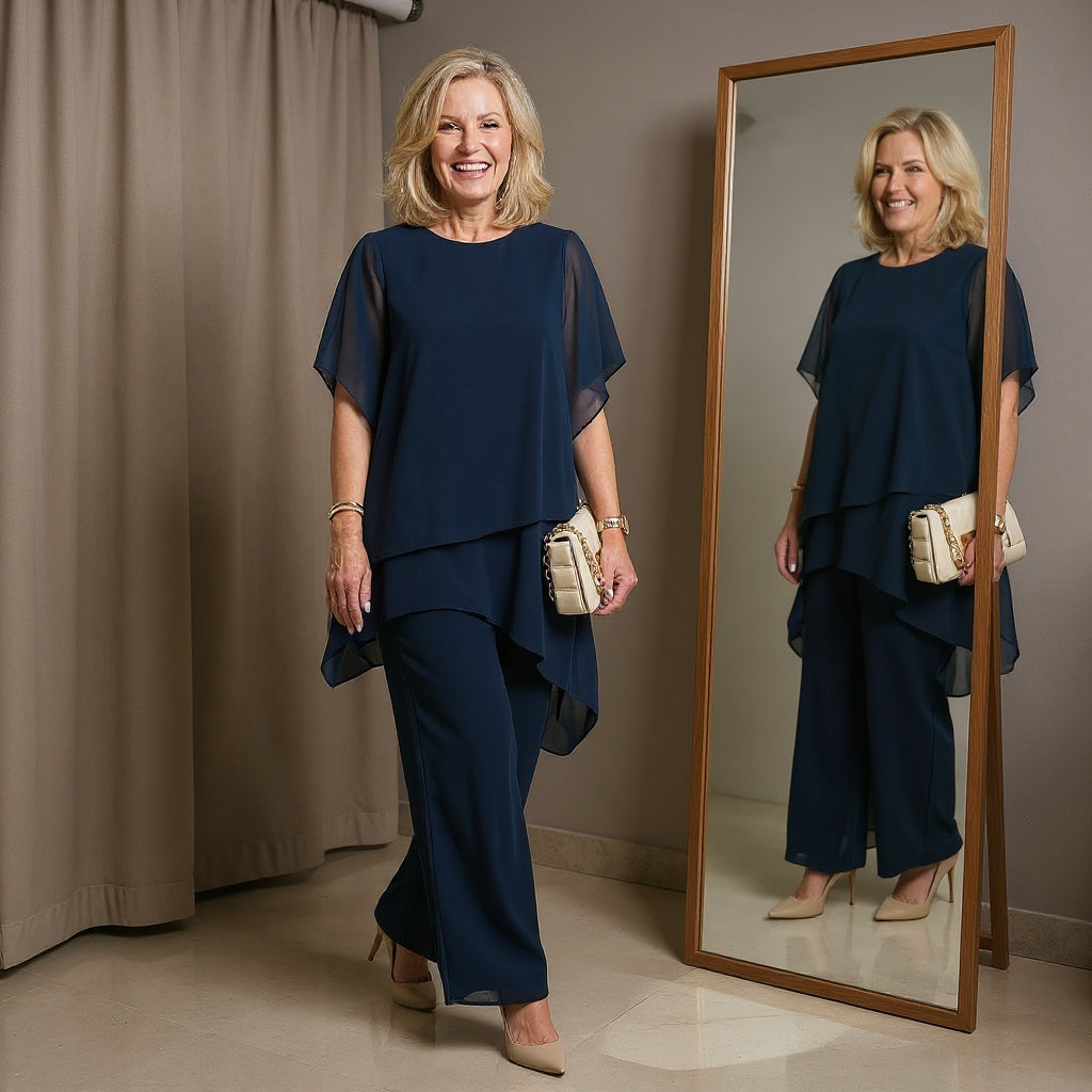 Susan | Women's Draped Two-Piece Palazzo Pants Suit