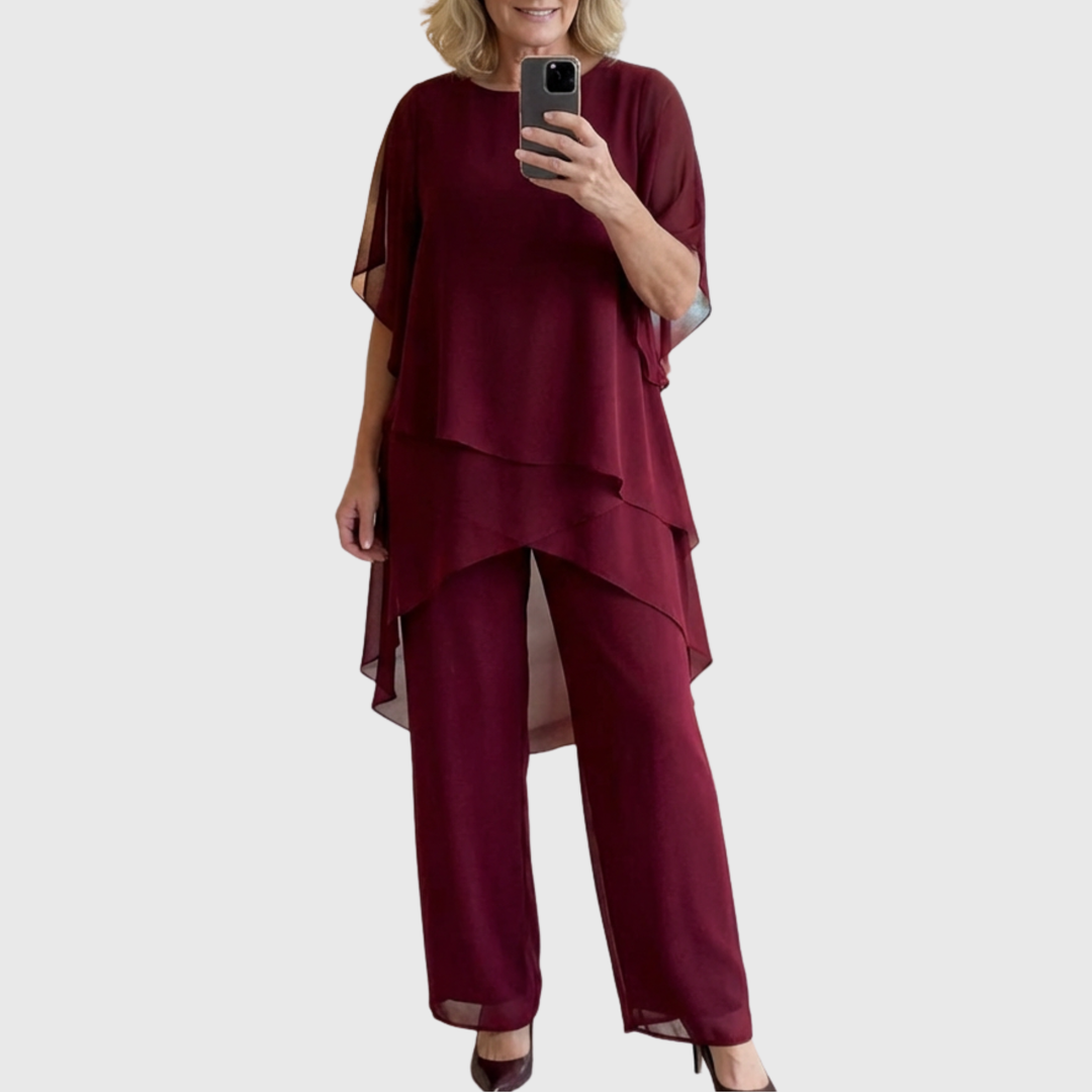 Susan | Women's Draped Two-Piece Palazzo Pants Suit