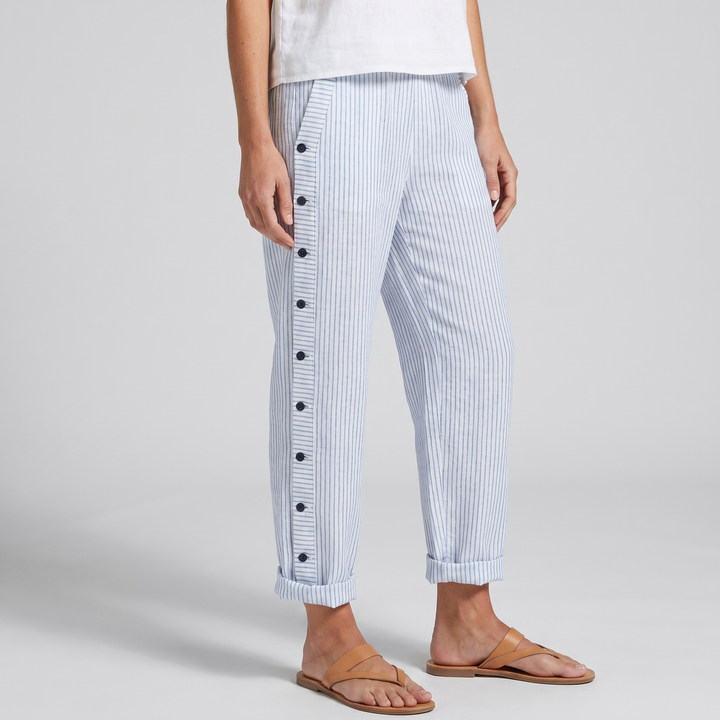 Tess | Women's Striped Panel Straight-Leg Button Trousers