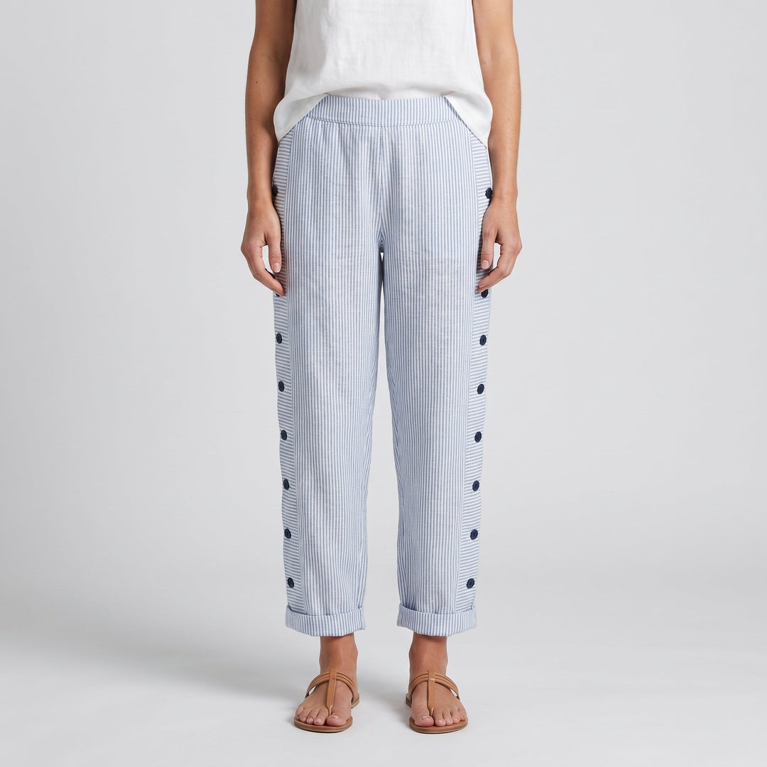 Tess | Women's Striped Panel Straight-Leg Button Trousers