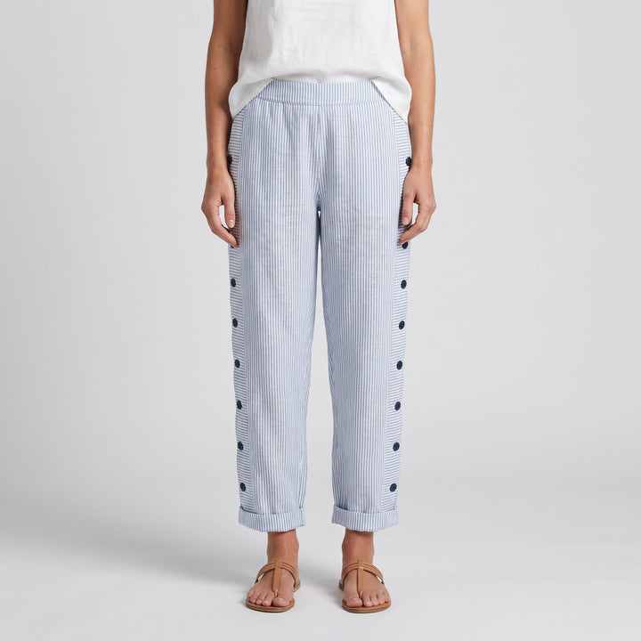 Tess | Women's Striped Panel Straight-Leg Button Trousers
