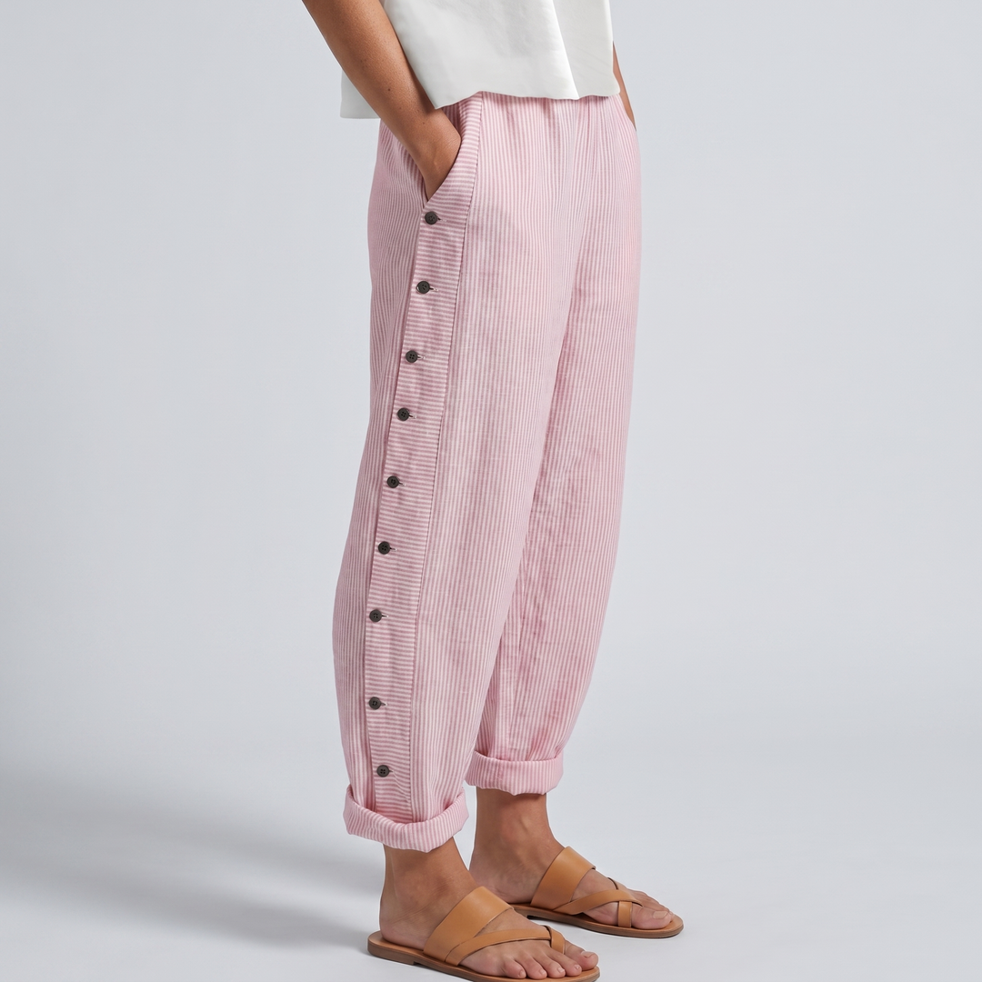 Tess | Women's Striped Panel Straight-Leg Button Trousers