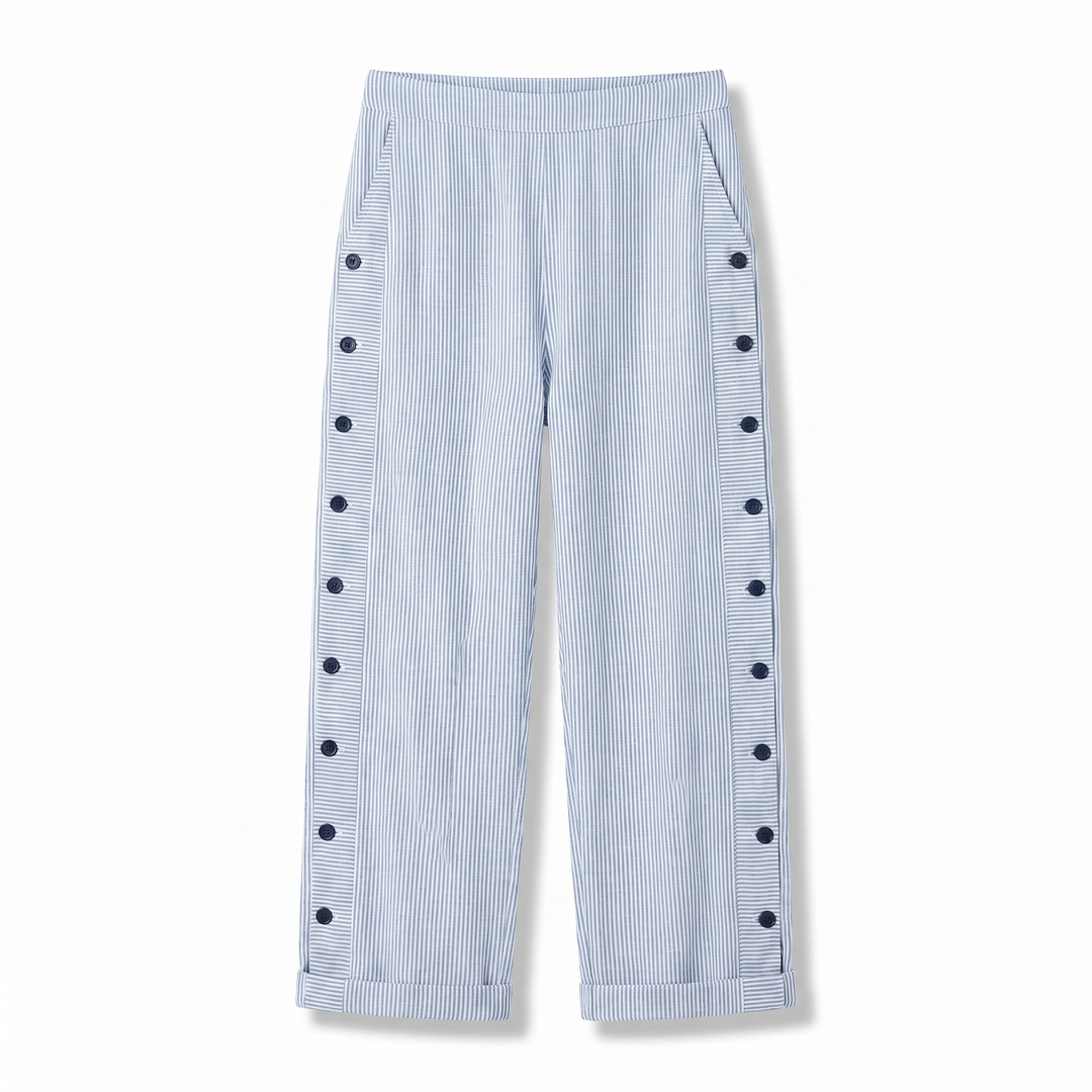 Tess | Women's Striped Panel Straight-Leg Button Trousers