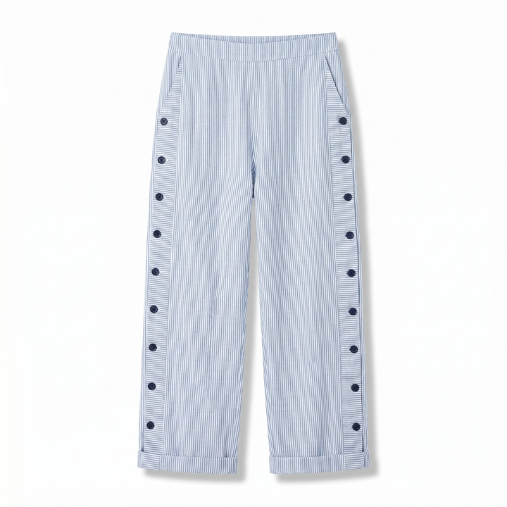 Tess | Women's Striped Panel Straight-Leg Button Trousers