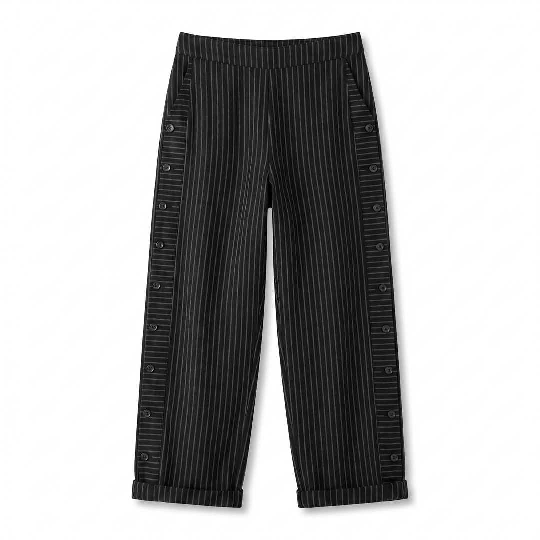 Tess | Women's Striped Panel Straight-Leg Button Trousers