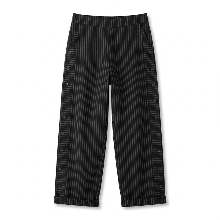 Tess | Women's Striped Panel Straight-Leg Button Trousers
