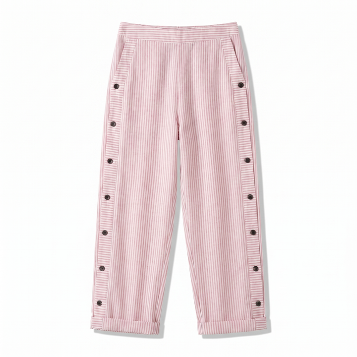 Tess | Women's Striped Panel Straight-Leg Button Trousers