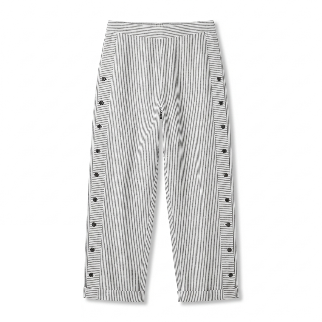 Tess | Women's Striped Panel Straight-Leg Button Trousers