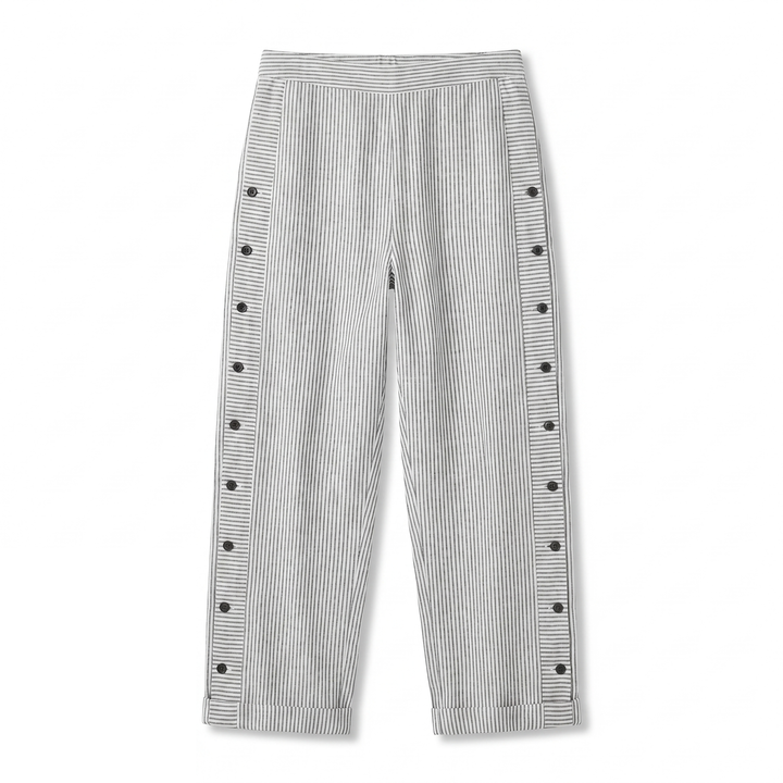 Tess | Women's Striped Panel Straight-Leg Button Trousers