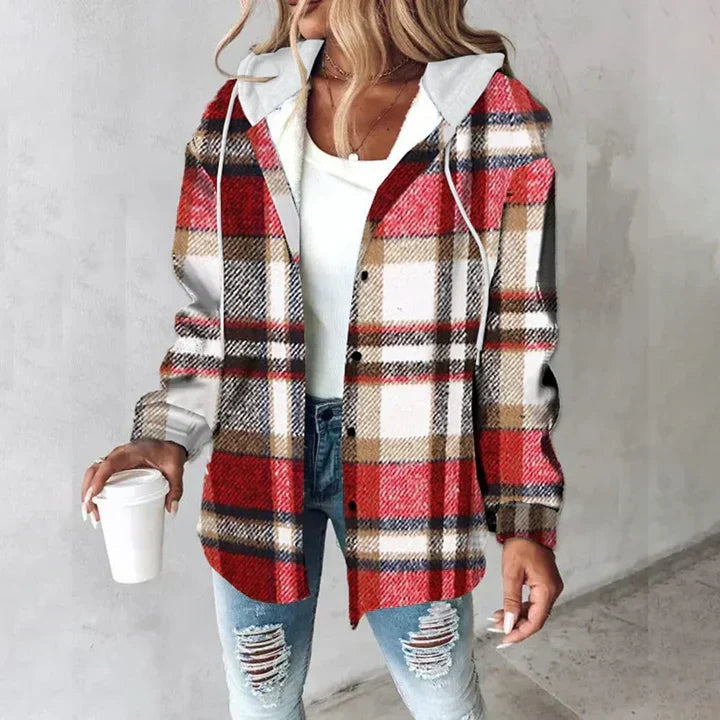 Nathalie | Women's Hooded Check Shacket with Lined Hood