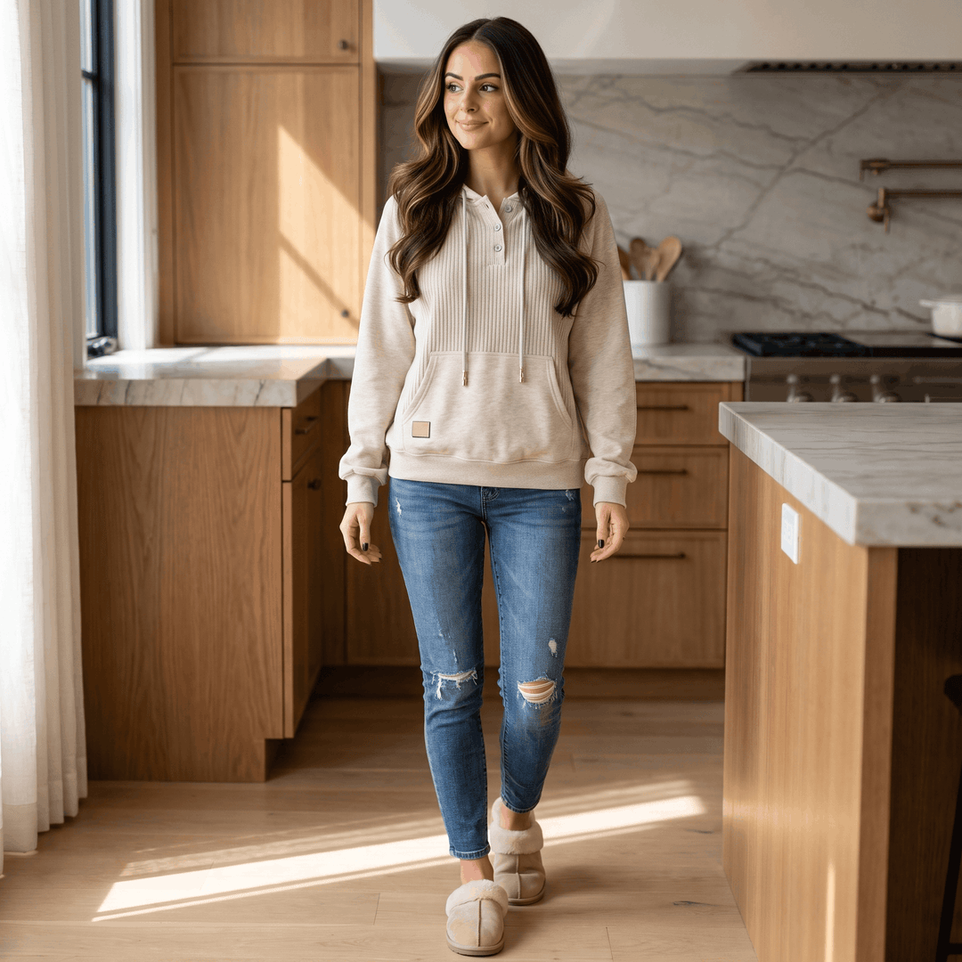 Thais | Women's Ribbed Placket Hoodie