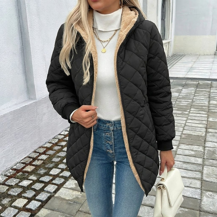Simone | Women's Quilted Longline Hooded Coat with Lined Hood