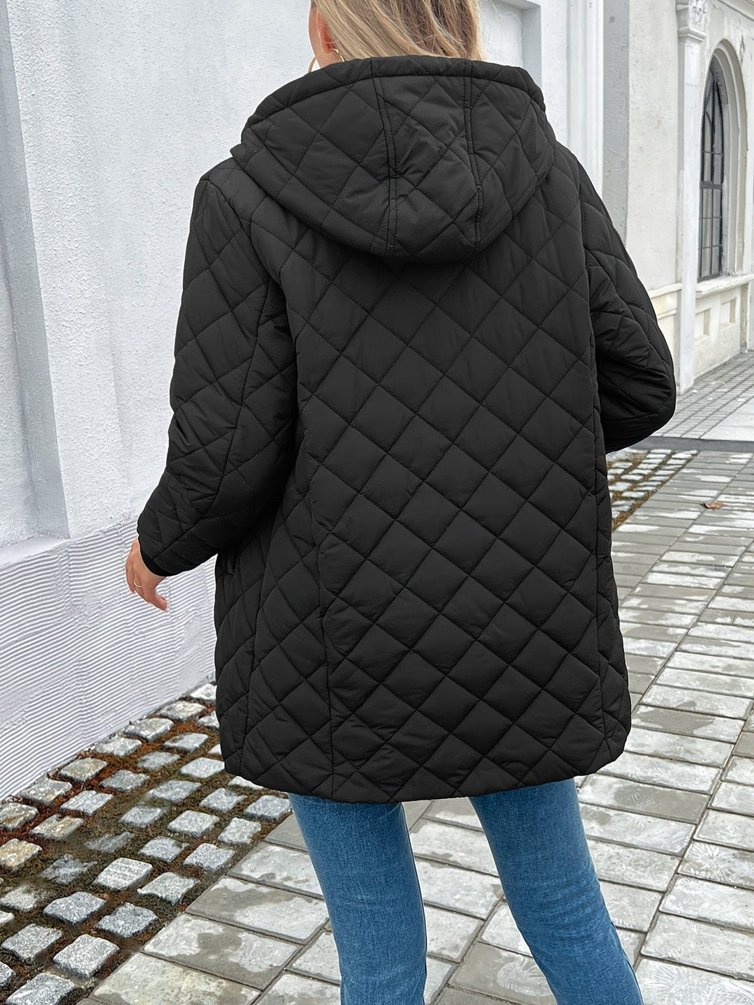 Simone | Women's Quilted Longline Hooded Coat with Lined Hood