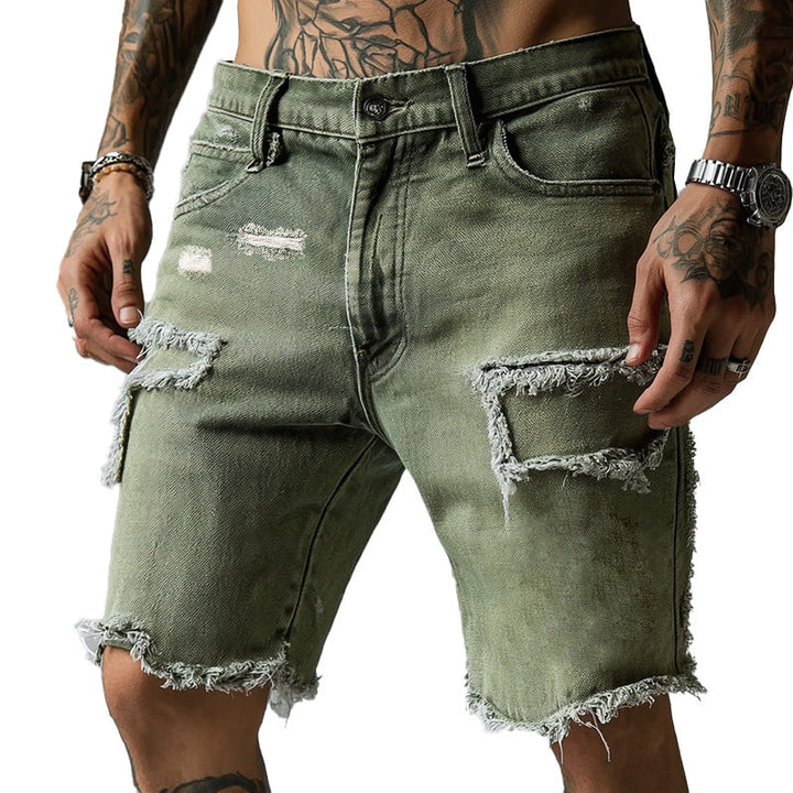 Tony | Men's Ripped Vintage-Wash Stretch Denim Shorts