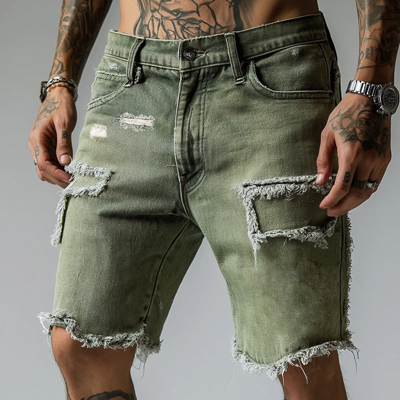 Tony | Men's Ripped Vintage-Wash Stretch Denim Shorts