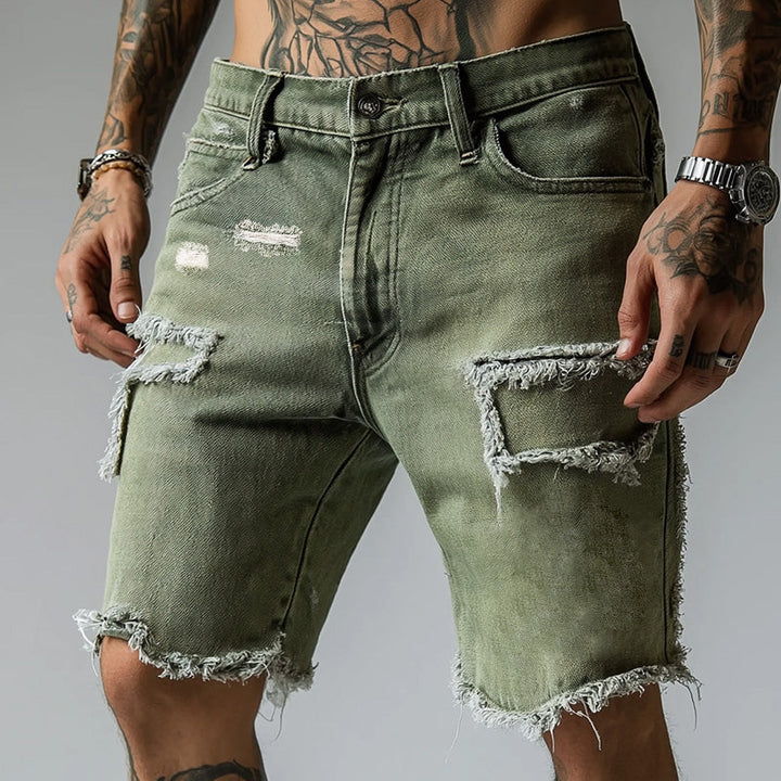 Tony | Men's Ripped Vintage-Wash Stretch Denim Shorts