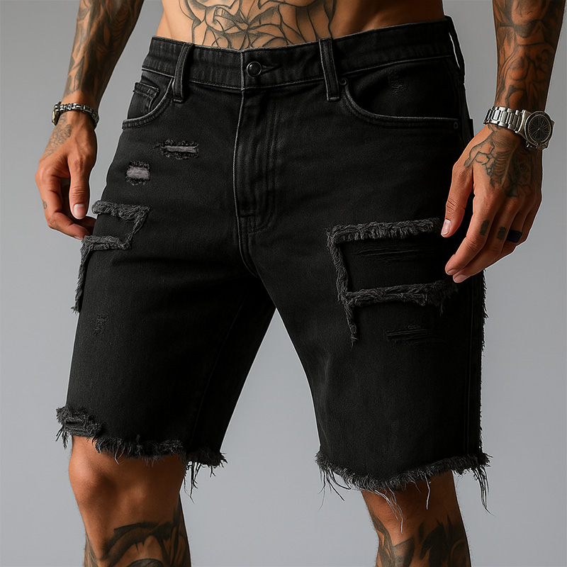 Tony | Men's Ripped Vintage-Wash Stretch Denim Shorts