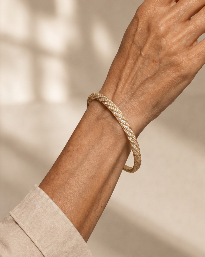 Topazia | Women's Twisted Crystal Inlay Slim Bangle Top