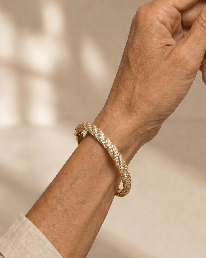 Topazia | Women's Twisted Crystal Inlay Slim Bangle Top