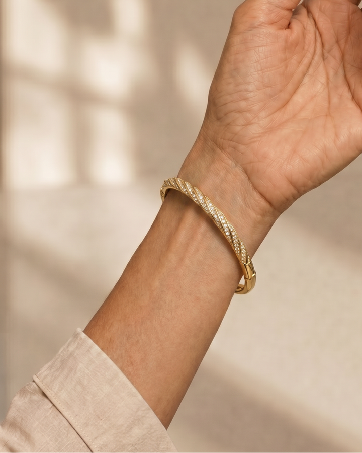 Topazia | Women's Twisted Crystal Inlay Slim Bangle Top