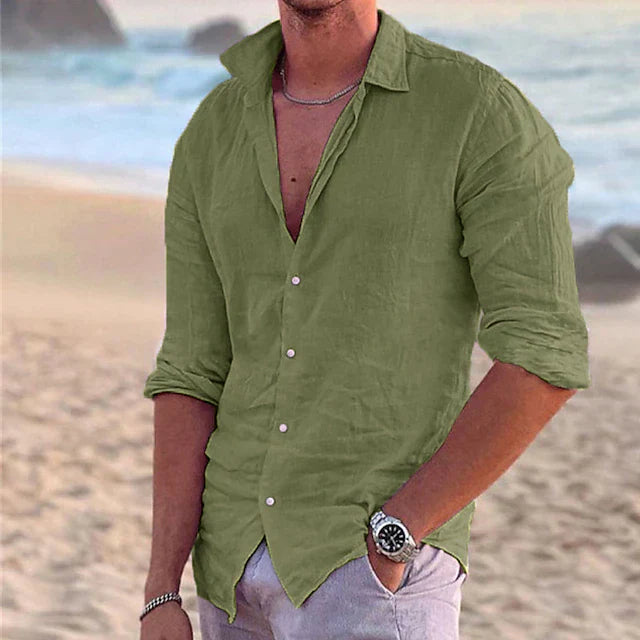 Men's Linen Shirt with Cotton-Linen Blend for Summer