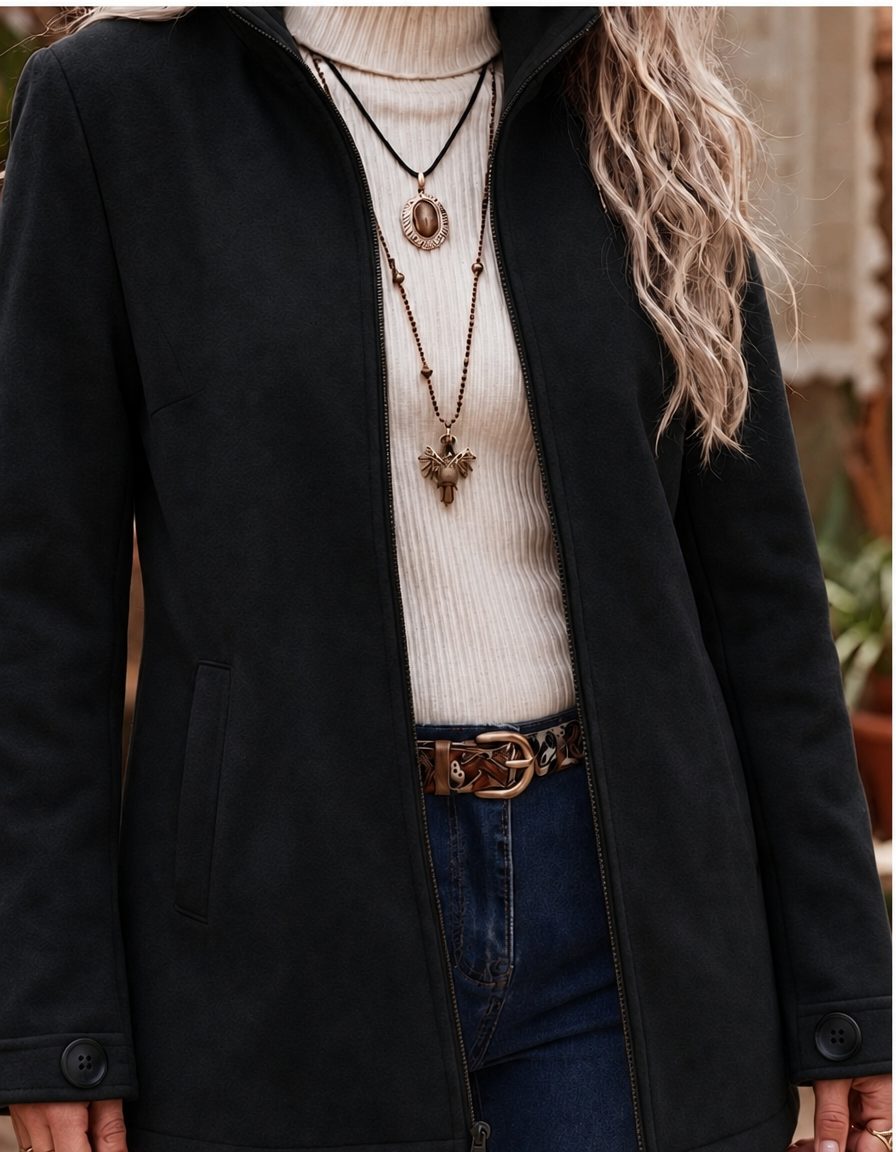 Mireille | Women's Open-Front Collared Jacket with Patch Pockets
