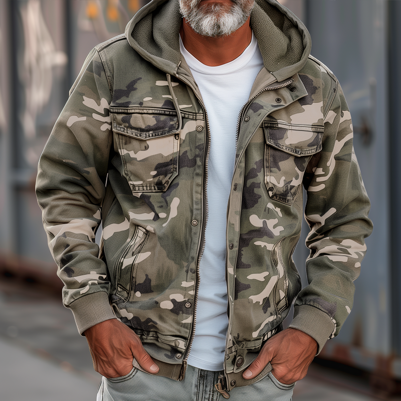 Valery | Men's Camouflage Hooded Cargo Jacket